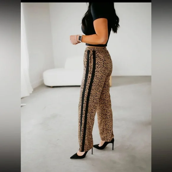 ANNIEWEAR Ziggy Pull On Track Pants Leopard Side Pockets Womens Size XL - Picture 2 of 12